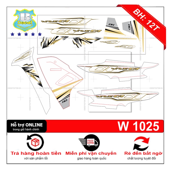 ( Quí khách vui lòng mang ra tiệm cho thợ dán ) Tem wave a 110 new trắng