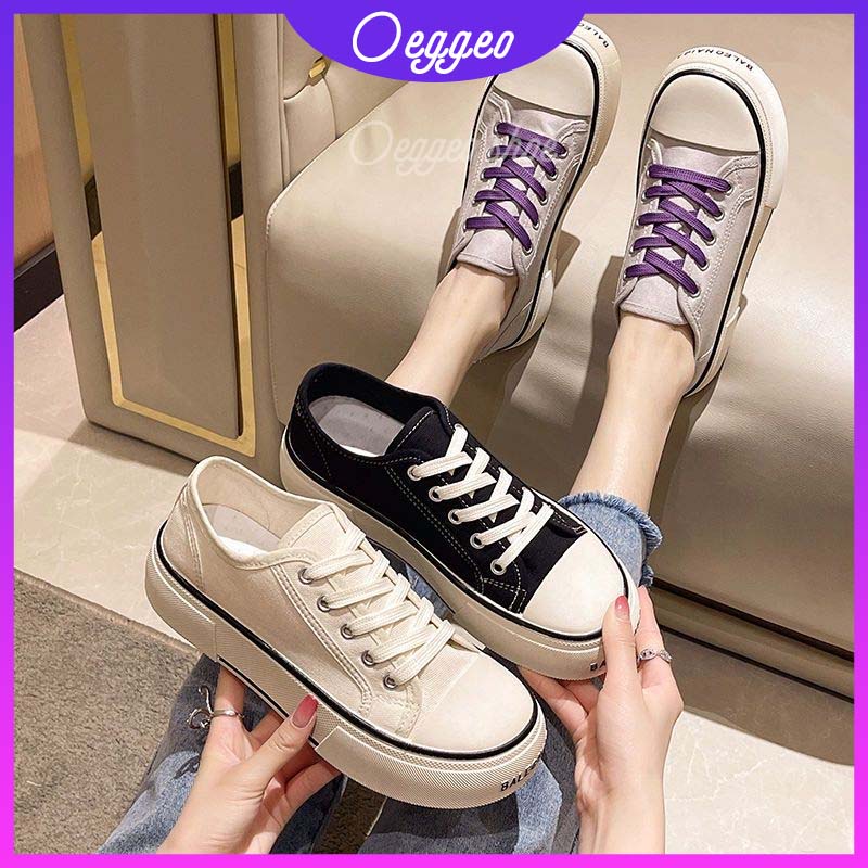 Oeggeo Giày Vải canvas Đế Bằng Kiểu Cổ Điển Cá Tính Cho Nữ