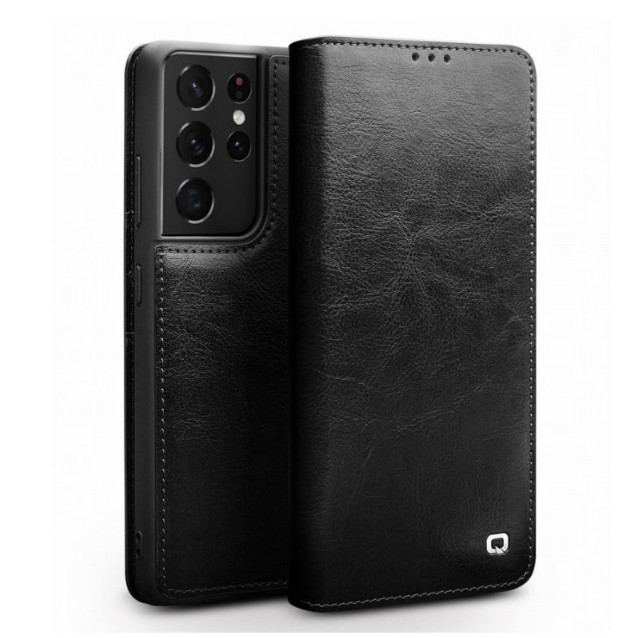 Bao da Samsung S21 Ultra 5G Qlino Wallet da bò thật - Hàng Chính Hãng.