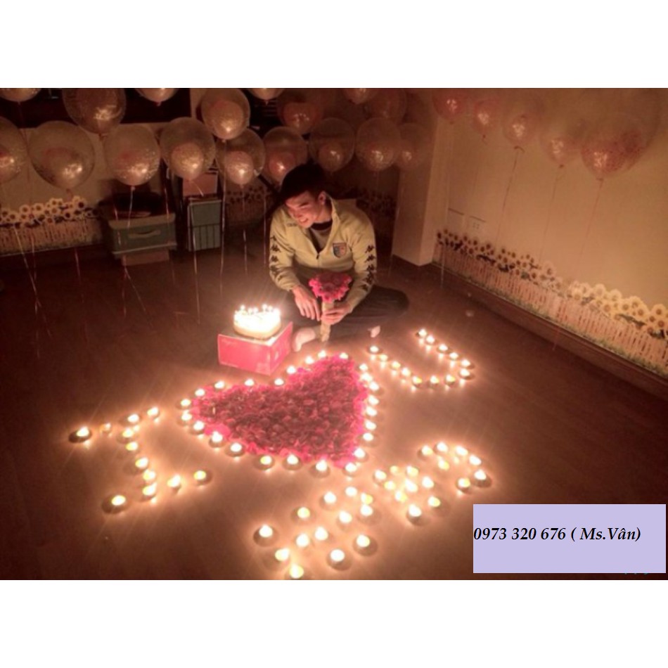 SET nến tealight tỏ tình, sinh nhật ( 100 nến tealight trắng + 300 cánh hoa )