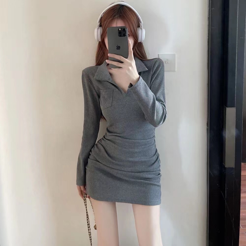Đầm Cổ POLO Thiết Kế Mới Quyến Rũ Thời Trang Mùa Thu Theo Phong Cách Hàn Quốc Cho Nữ