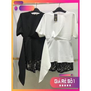 GIÁ RẺ -  SET ÁO TAY BỒNG VẠT CHÉO MIX QUẦN REN
