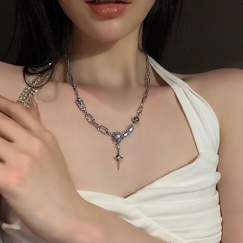 Vòng cổ Mặt Chữ Thập Đính Đá Opal Nhẹ Nhàng Sang Trọng Thời Trang Cá Tính Dành Cho Bạn Gái