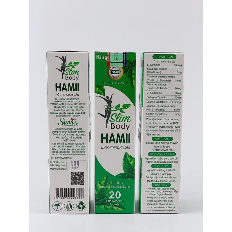 SLIM HAMII Giảm Cân Cấp Tốc - Chính Hãng Sunite - Hộp 20 viên sủi