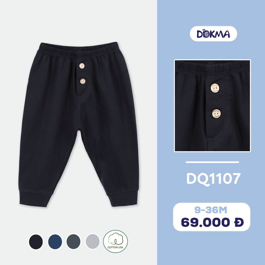 Quần dài cotton bo ống phối khuy cho bé DOKMA (DQ1107)