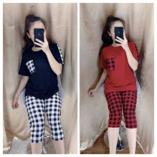 ĐỒ BỘ NỮ PHỐI SỌC CARO THUN COTTON LOẠI 1 MÁT MỊN