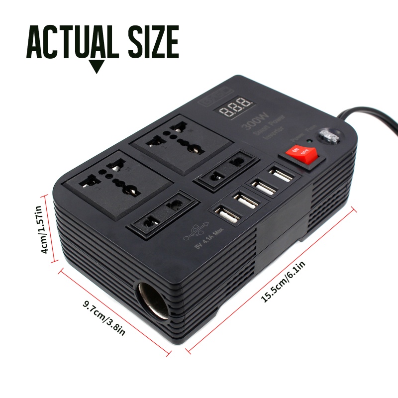 Bộ Chuyển Đổi Nguồn Điện 12V DC Sang 220V AC 300W Với 4 Cổng Sạc USB