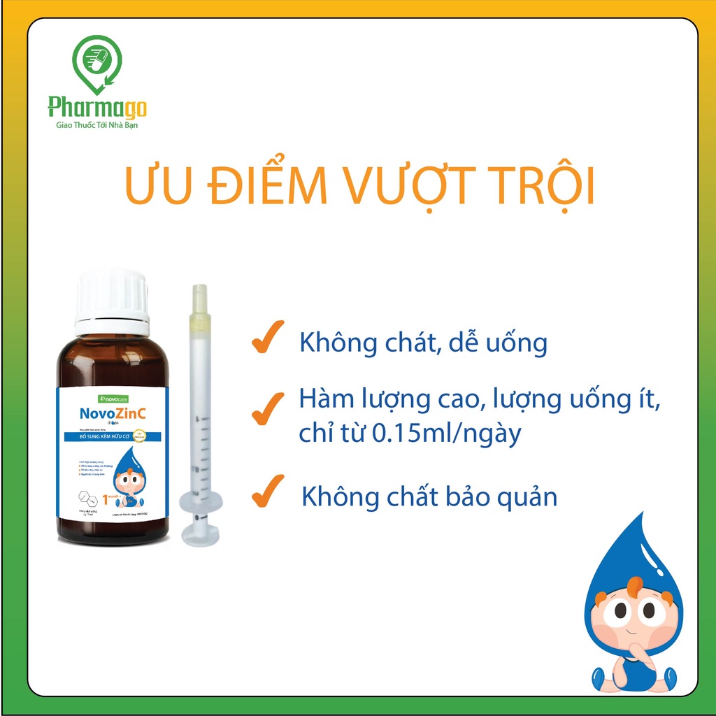 Kẽm Hữu Cơ Nhỏ Giọt Cho Bé - NOVOZINC - Hàm Lương Cao, Không Vị Chát 15ml