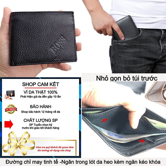 Ví Nam BOSS Da bò Thật 100% Đẹp Kiểu Ngang [ Bóp Da Bò Đựng Tiền , Thẻ Minni Phối Thắt Lưng , Quần Áo ]