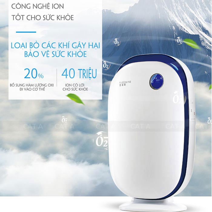 Máy lọc không khí trong nhà PURERAINS 4 lớp cho không gian rộng - Chính hãng, sang trọng, lọc hiệu quả