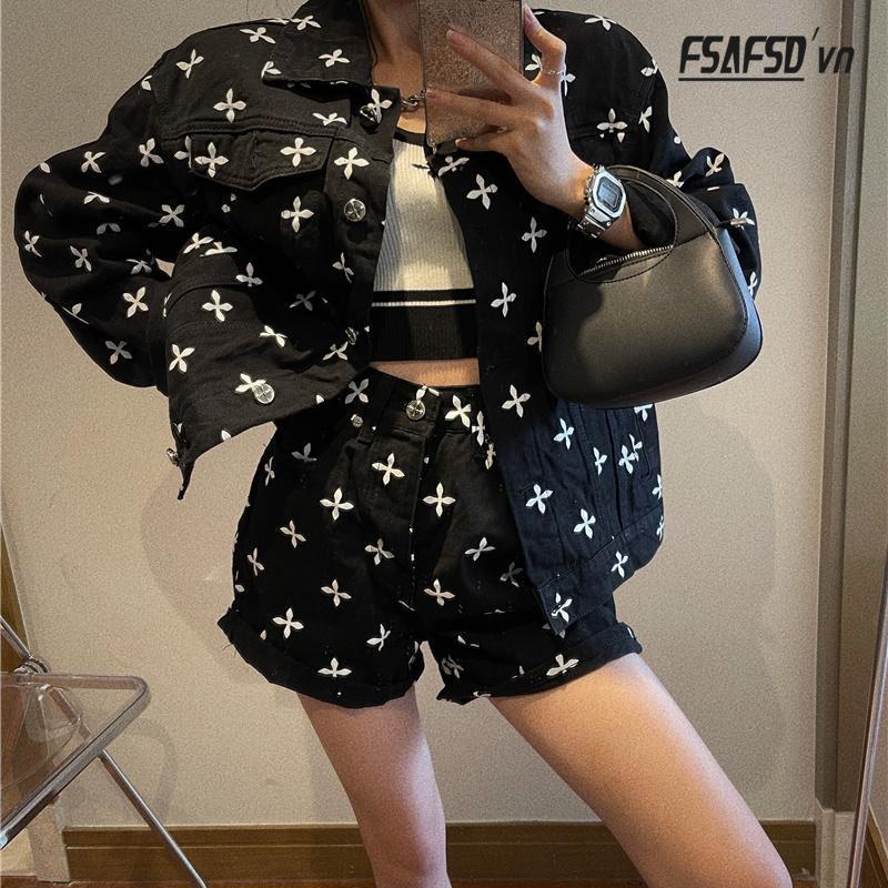 Quần Short Denim Lưng Cao Size Lớn In Họa Tiết Thời Trang Mùa Hè Mới