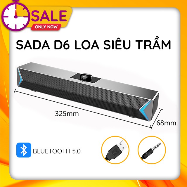 Loa Thanh Siêu Trầm Bluetooth Gaming Soundbar Để Bàn Sada D6 Công Suất Lớn Dùng Cho Máy Vi Tính PC, Laptop, Tivi