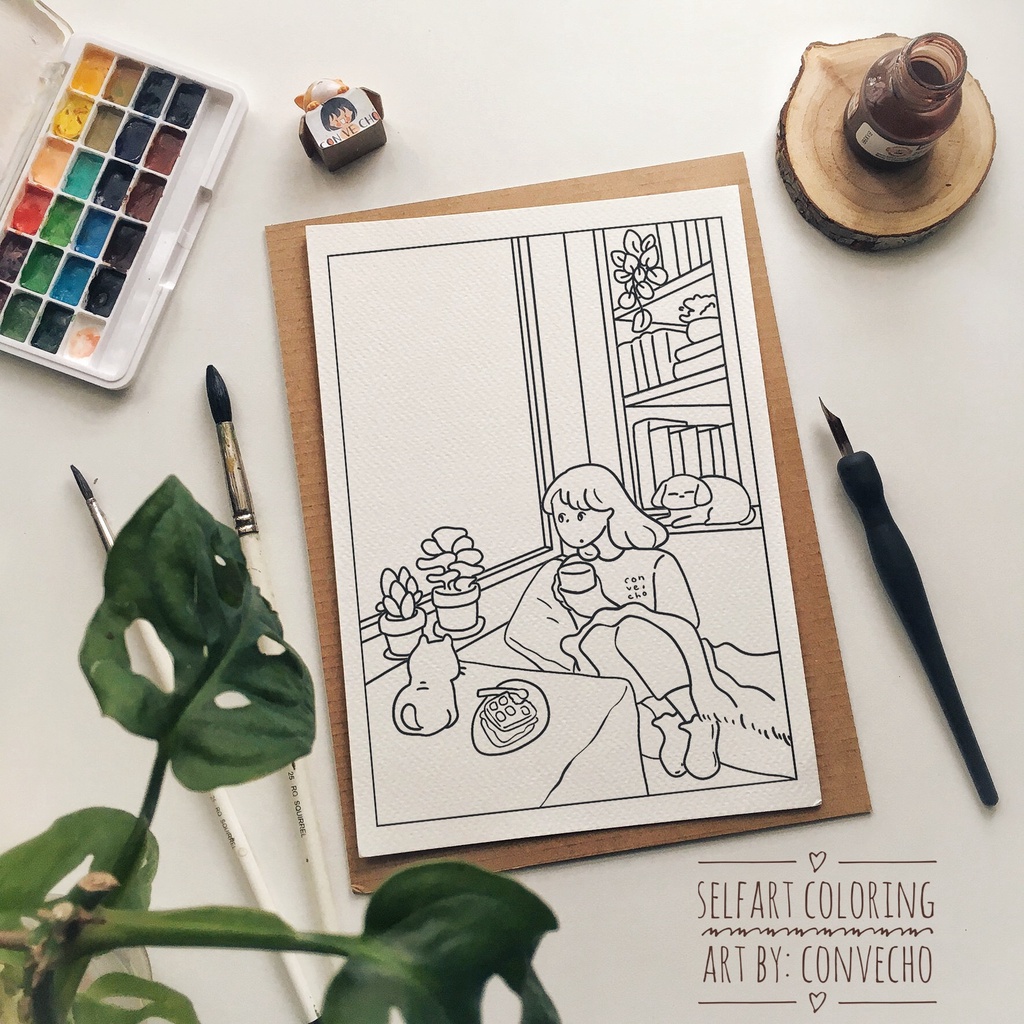 [rysearthub]Tranh tô màu lineart &quot;Sống với hoàng thượng&quot; - 5 tranh của Convecho, coldpress, 300gsm