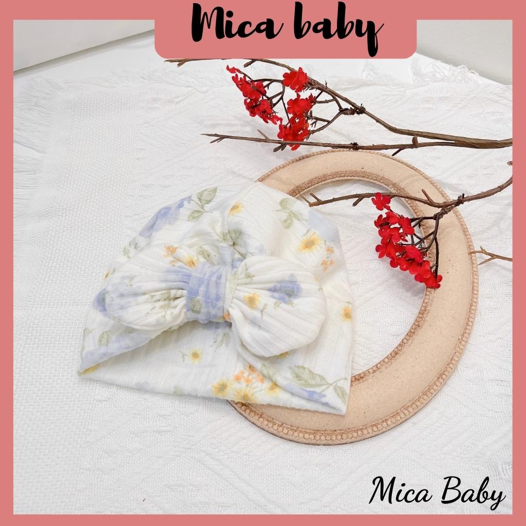 Mũ nón turban thắt nơ trắng hoa xanh đáng yêu cho bé từ 6-10kg Mica baby MTB68