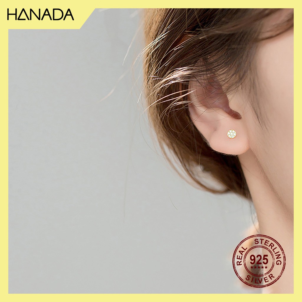 Bông Tai Bạc 925 Hanada N1234.E.2.B.140.0616 Tròn Đá Nhỏ 1 đôi B17