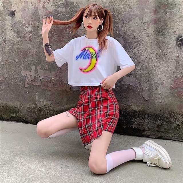 Áo Croptop Mặt Trắng MOOD Kèm Ảnh Thật