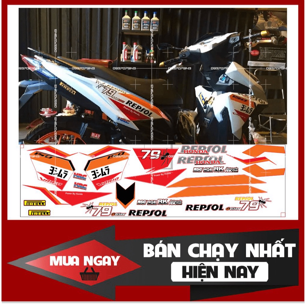 ( Quí khách vui lòng mang ra tiệm cho thợ dán ) Tem vario 2017 repsol 79 trắng