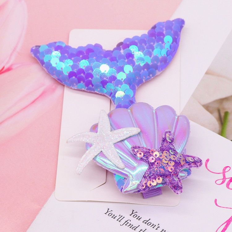 Kẹp Tóc Hình Vỏ Sò/Sao Biển Đính Kim Sa Lấp Lánh Dễ Thương Cho Bé Gái