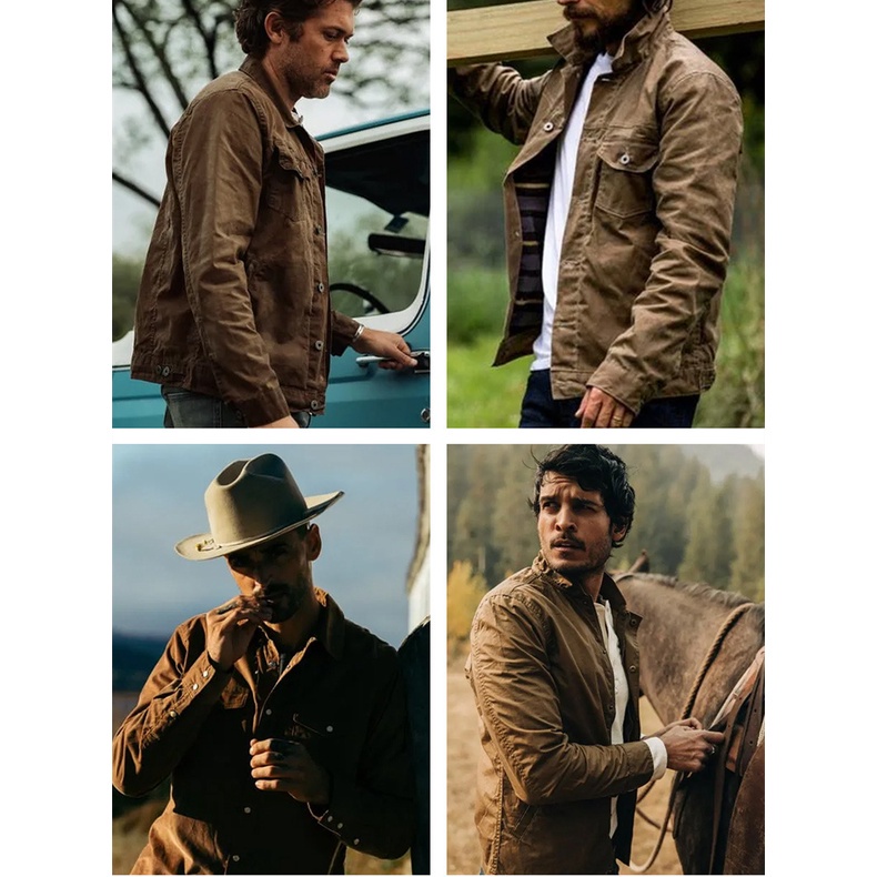 Maden brand tooling style tough guy men youth outdoor American retro yellowstone main canvas waterproof oil wax jacket Ami khaki oil wax men coat