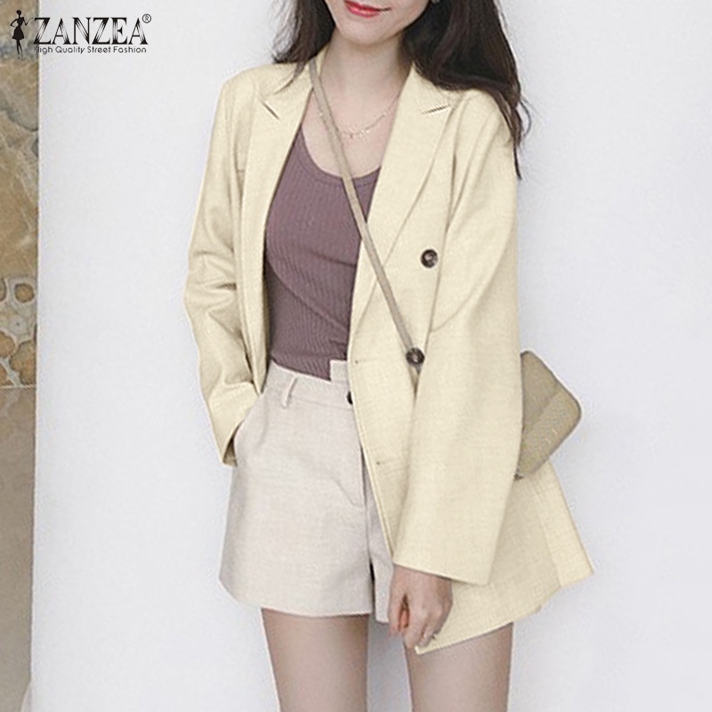 Áo khoác ZANZEA tay dài cổ lật màu trơn có nút cài phía trước thời trang đơn giản cho nữ | BigBuy360 - bigbuy360.vn