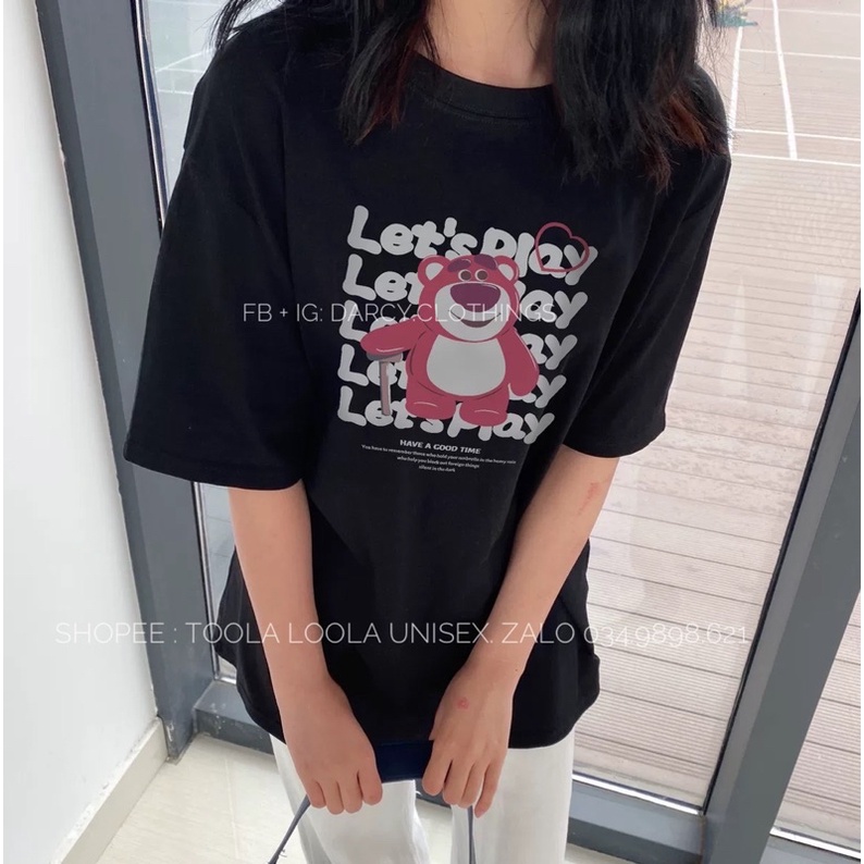 áo thun 3158 cotton khô ✨ FREESHIP ✨ chú gấu hồng Let's play unisex