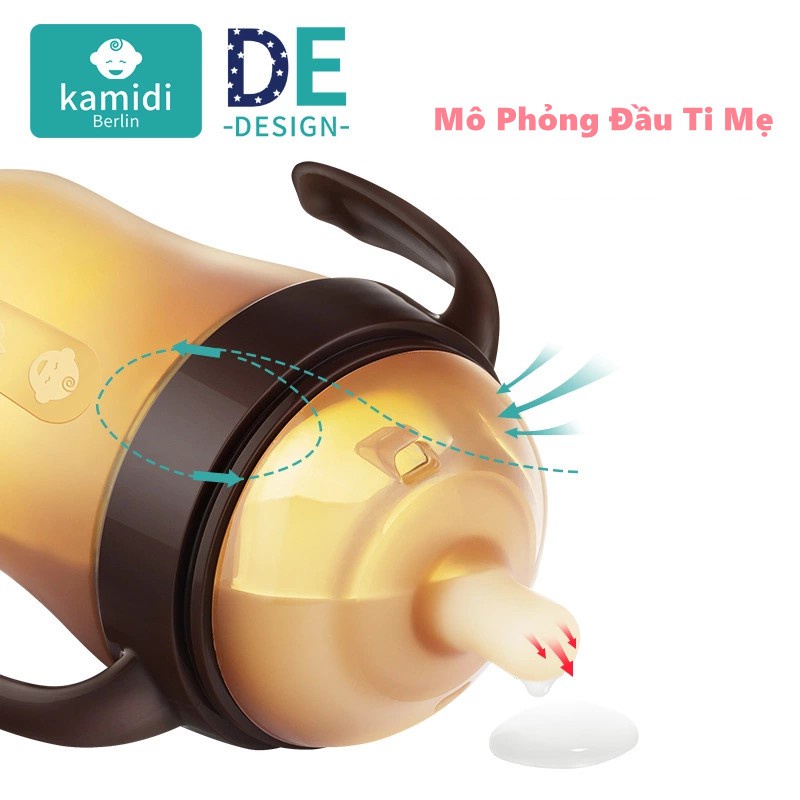 Bình sữa silicon KAMIDI tập bú thiết kế mô phỏng đầu ti mẹ không chứa BPA, 2 dung tích 150ml và 250ml