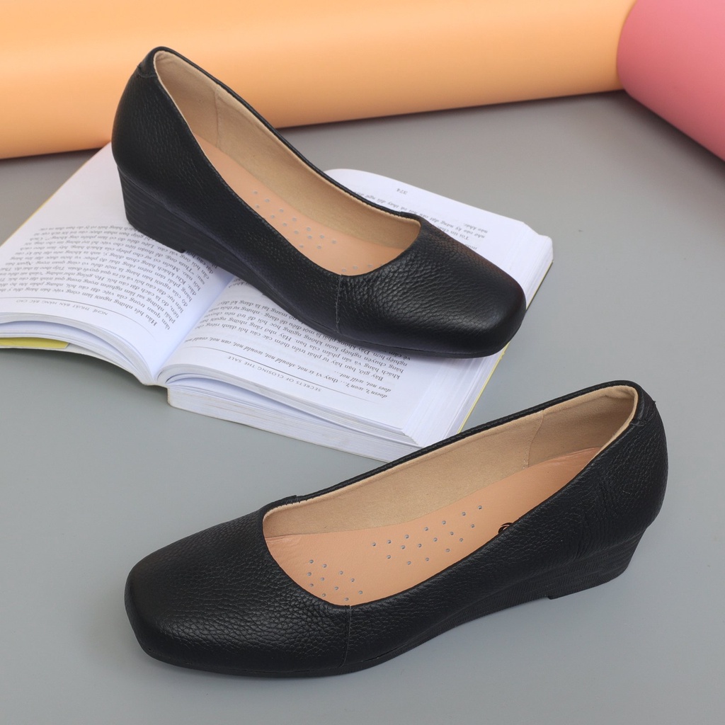 Giày nữ đế xuồng cao 4p, giày công sở nữ da bò mềm êm - HT.NeO4614