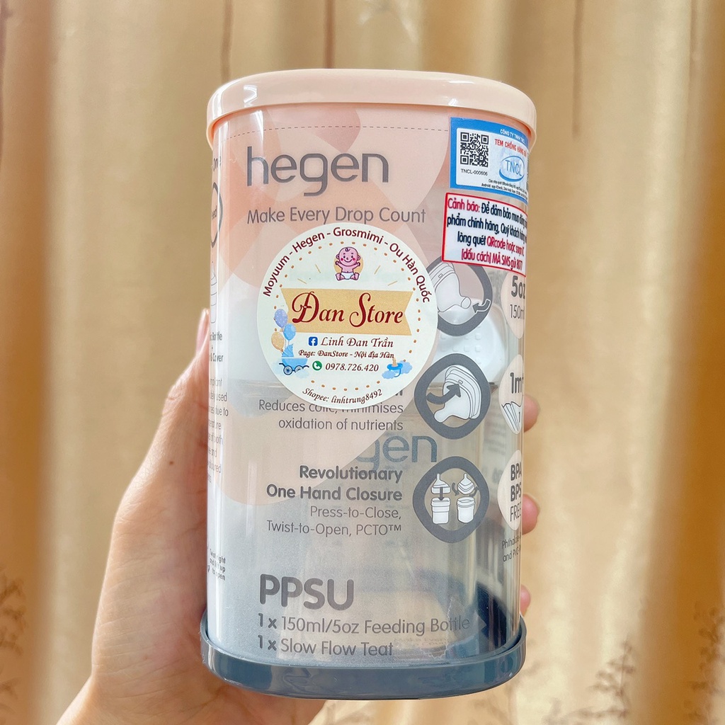 Bình Sữa Hegen 60 150 240 330ml chính hãng đổi núm 0 1 2 3 Y, bình sữa hegen có tem Việt nam