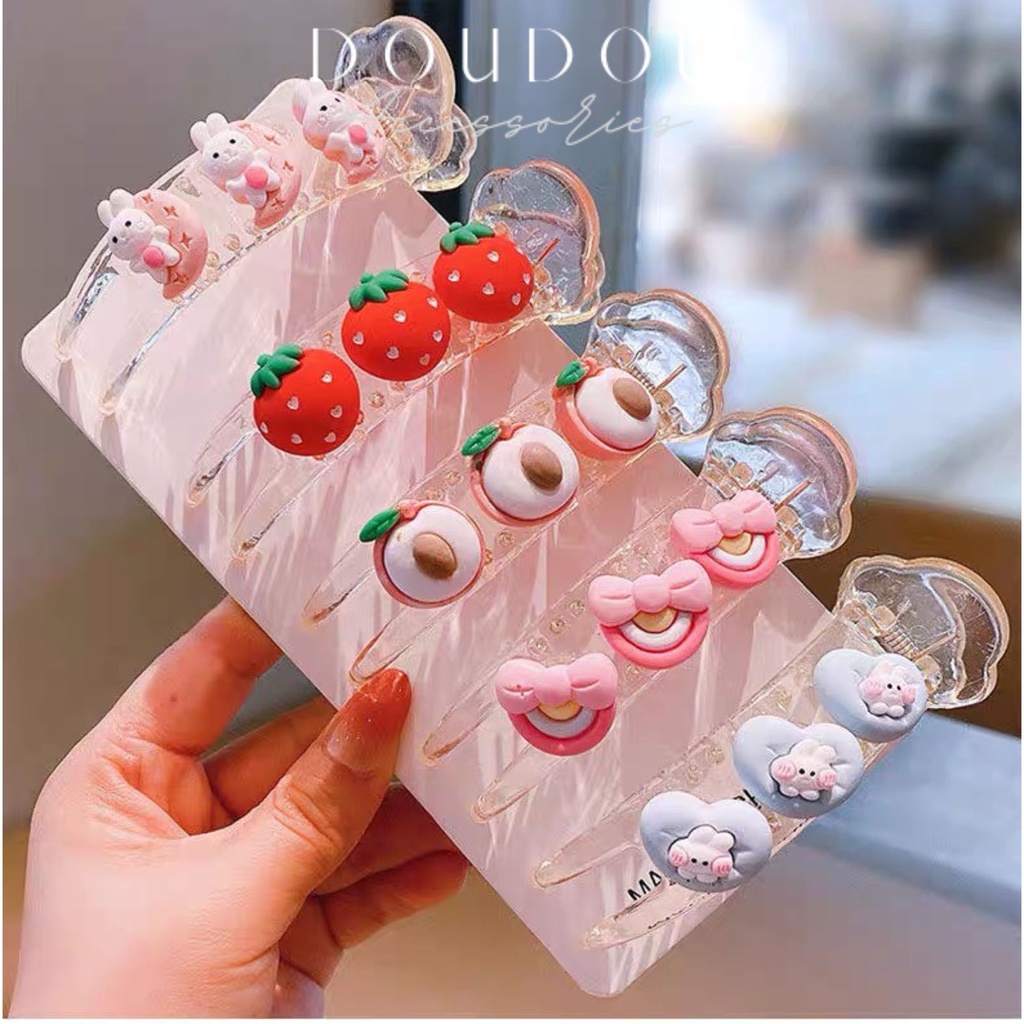 Phụ kiện kẹp tóc xinh DOUDOU Cặp tóc Kẹp càng cua ba răng trái cây gấu dâu Lotso dễ thương hot trend thời trang ZJ047