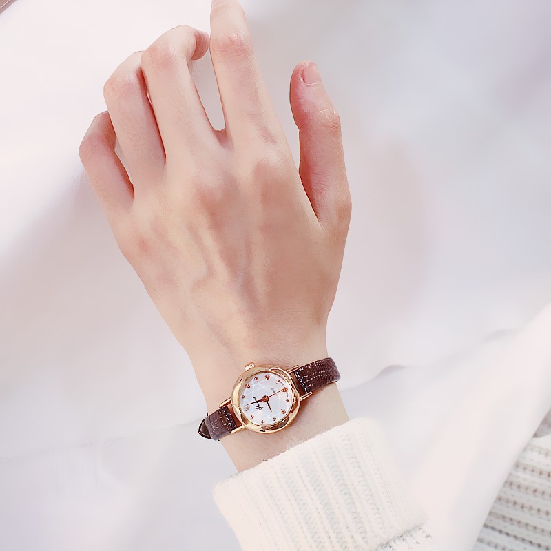 [ xả kho ] Đồng hồ nữ Yuhao2 dây da cao cấp mặt tròn đa giác