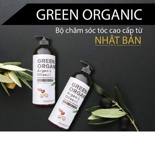 Cặp Dầu Gội Dầu Xả Green Organic 1000ml Phục Hồi Tóc Hương Thơm Nước Hoa