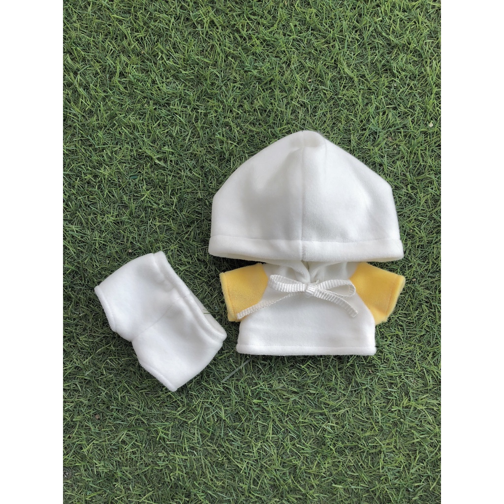 Bộ đồ hoodie trắng phối tay vàng gà con cho doll 15cm 20cm