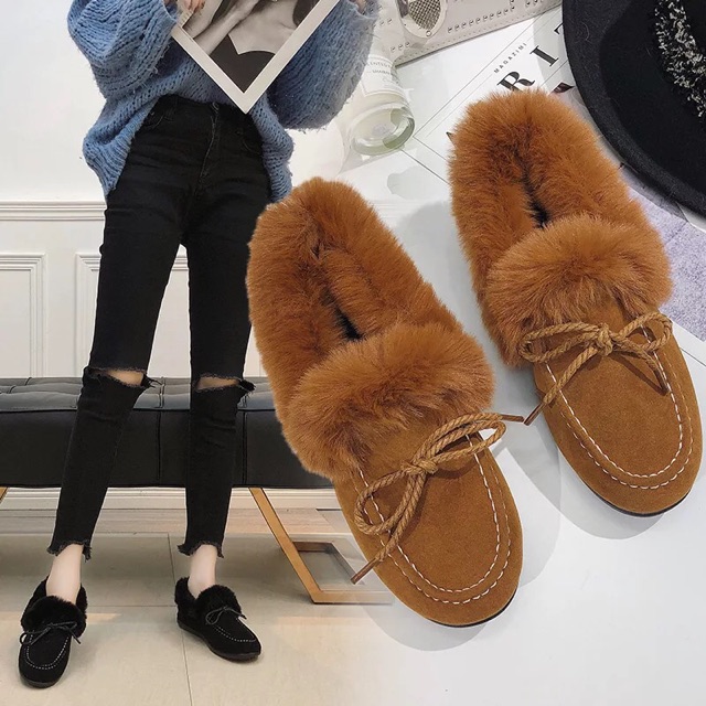 Giày lười lót lông cho nữ chống trơn trượt thanh lý nghỉ Tết | BigBuy360 - bigbuy360.vn