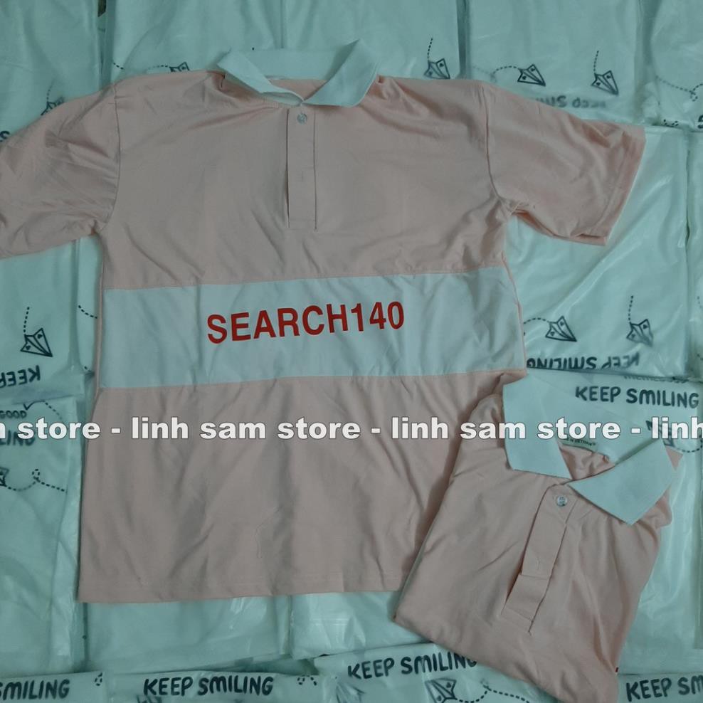 Áo thun POLO nữ tay lỡ có cổ phông form rộng freesize unisex mặc đi học, cặp, nhóm, lớp in chữ SEARCH 140 ✔️