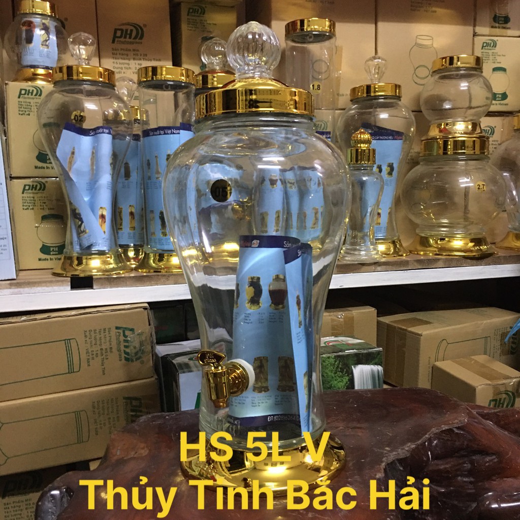 BÌNH NGÂM RƯỢU THỦY TINH CAO CÂP 5 Lít -KHÔNG CHÌ  SẢN XUẤT TẠI VIỆT NAM-THỦY TINH BẮC HẢI