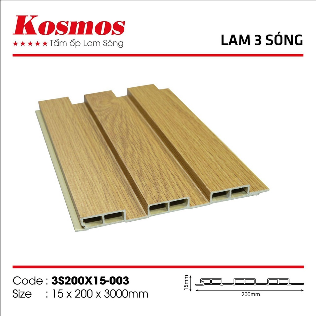 Lam sóng Kosmos, lam 3 sóng cao cấp trong nhà, nhựa nguyên sinh, kt 200x15x3000mm