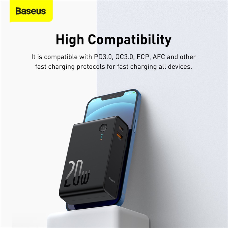 Sạc Dự Phòng Tích Hợp Củ Sạc Nhanh 2 Trong 1 Baseus Dung Lượng 10000mAh Với Đầu Cắm USB 3A và Type C ( PD 20W)