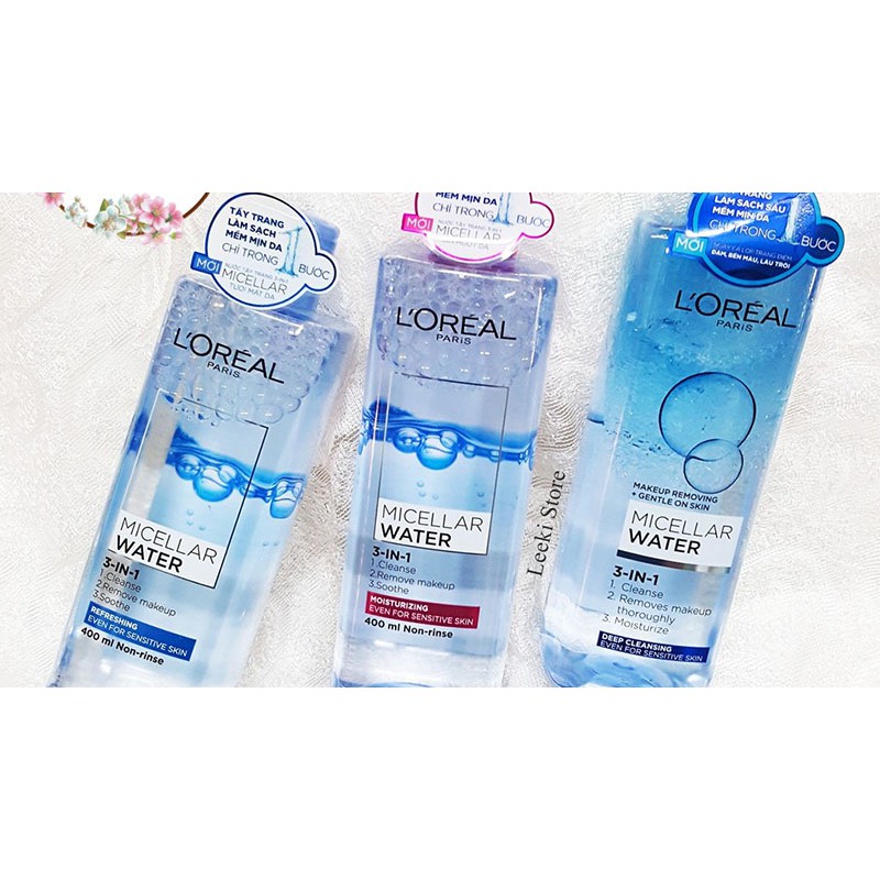 Nước tẩy trang cho mọi loại da L'Oreal Paris 3-in-1 Micellar Water 400ml - Pháp Chính Hãng