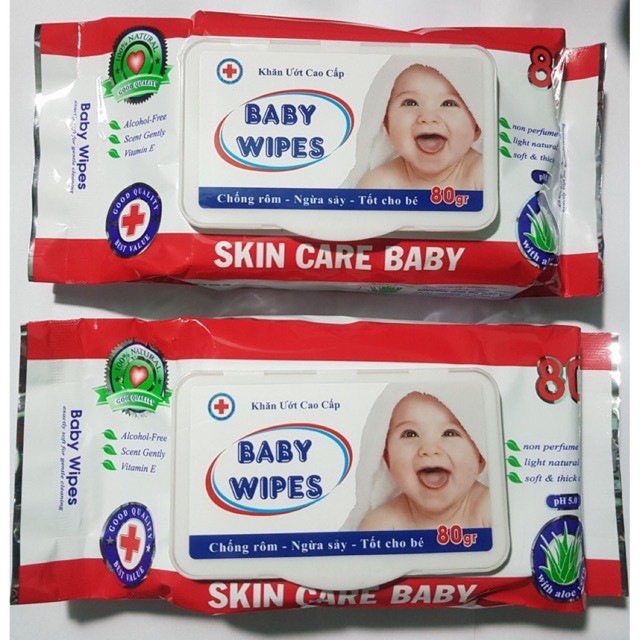 Khăn Ướt Kháng Khuẩn Không Mùi An Toàn Cho Bé BABY WIPES loại 80 tờ chuẩn 80 gram