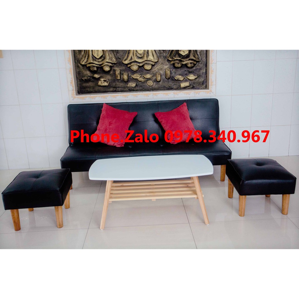 Ghế sofa bed đa năng bật ra thành giường kích thước 1m7x90 kèm 2 đôn vuông và bàn chữ nhật có gối ôm MY HOME 03