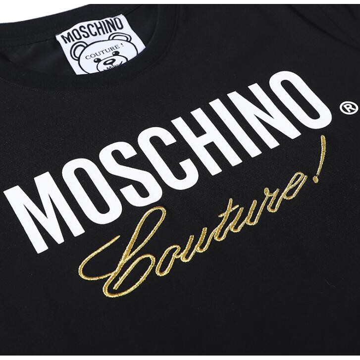 Áo Thun Cotton Tay Ngắn Thêu Hoạ Tiết Moschino Cho Nam Nữ