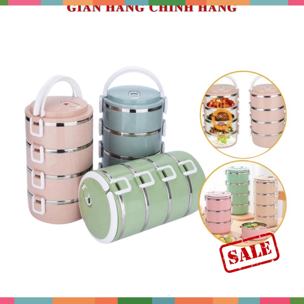Hộp đựng cơm giữ nhiệt 4 tầng, cặp lồng đựng cơm lúa mạch giữ nhiệt đồ ăn, ruột Inox, dung tích 2,5l lít siêu tiện dụng