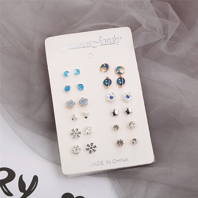 Set 12 khuyên tai kim loại thời trang dành cho nữ