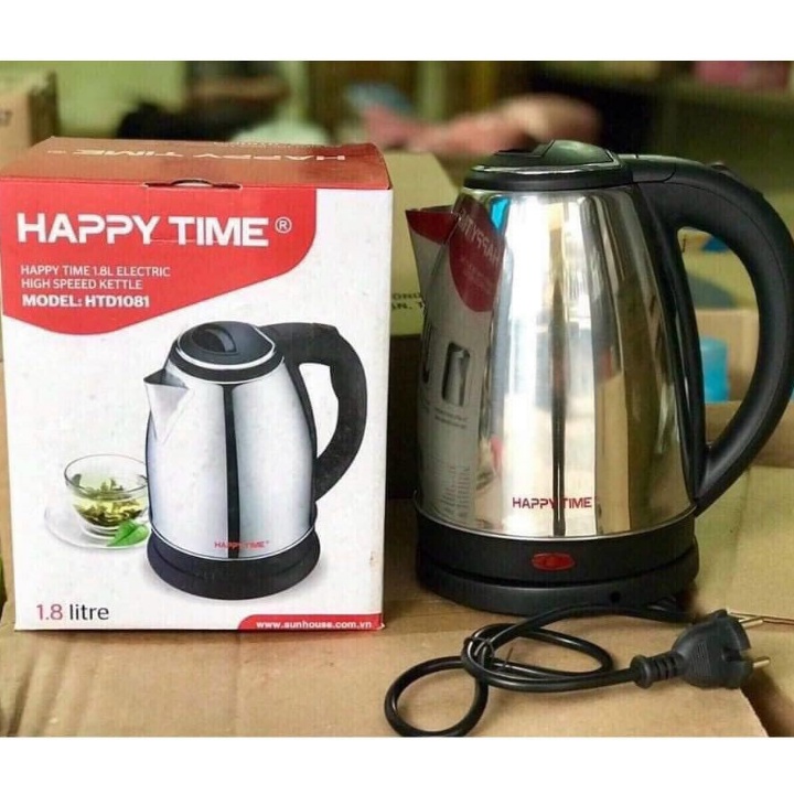 Ấm Siêu Tốc Sunhouse Happy Time - Ấm Đun Siêu Tốc 1,8L INOX Cách Nhiệt - Bảo Hành 12 Tháng