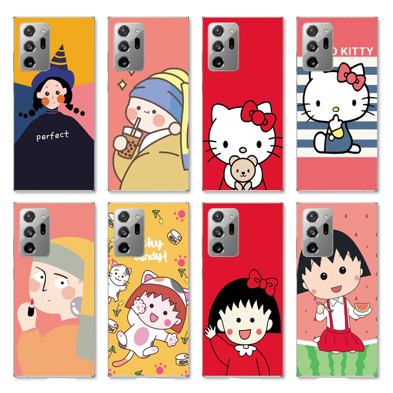 Samsung Galaxy Note 20 Ultra 5G/Note 8 9 10+ Pro INS Cute Cartoon Hello Kitty Soft Silicone TPU Phone Casing Lovely Funny Painting Graffiti Case Back Cover Couple