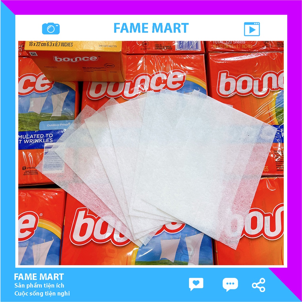Giấy Thơm Bounce Để Tủ Quần Áo Chống Tĩnh Điện, Nhăn, Khử Mùi Ẩm Mốc Fame Mart
