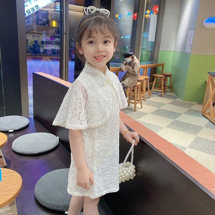 Set Sườn Xám + Áo Choàng Màu Trơn Thời Trang Mùa Hè Dành Cho Bé Gái