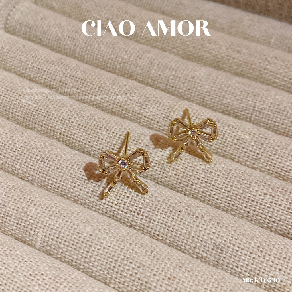 KT0540-Khuyên tai nụ nữ, Bông tai nụ đuôi bạc 925 thanh nơ nụ mảnh Trang sức Ciao Amor