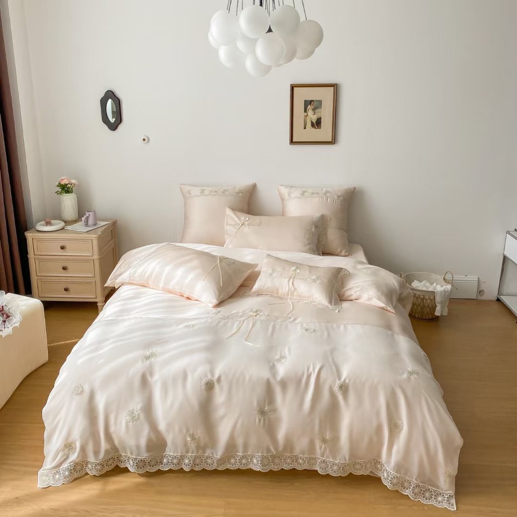 Bộ chăn ga Tencel mát lạnh tuyệt đối, họa tiết thêu tinh tế và sang trọng