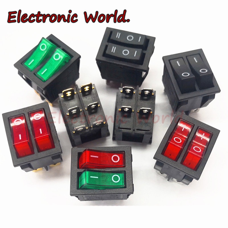 Công Tắc Bật/Tắt 2 Bánh Răng KCD6 4/6 Pins Kèm Đèn Đơn/Đôi Chất Lượng Cao